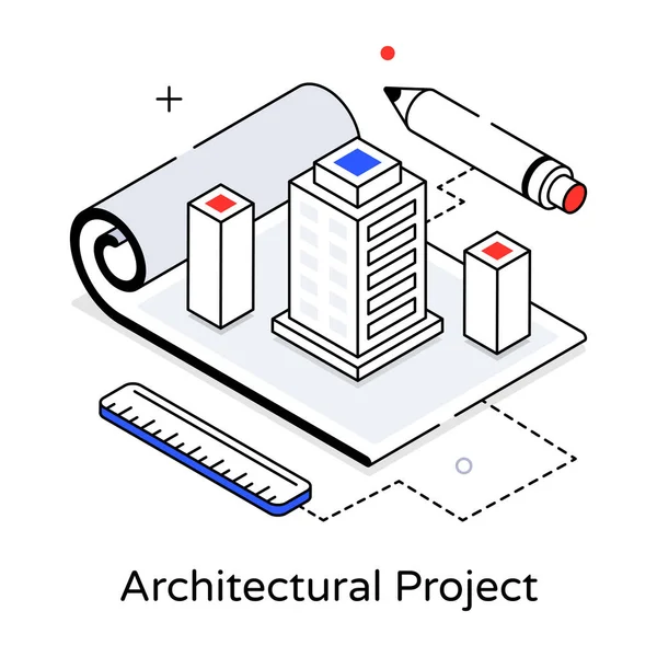 Modern Architectural Project Isometric Line Vector — Archivo Imágenes Vectoriales