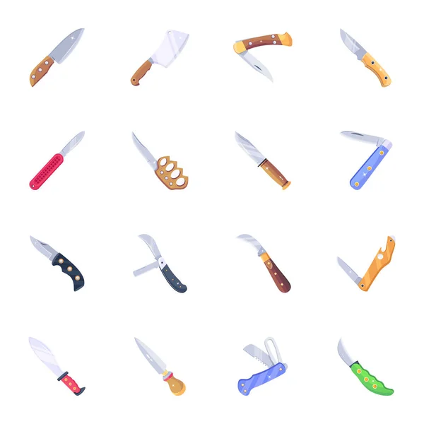 Vector Illustration Icons Knives — Stock Vector