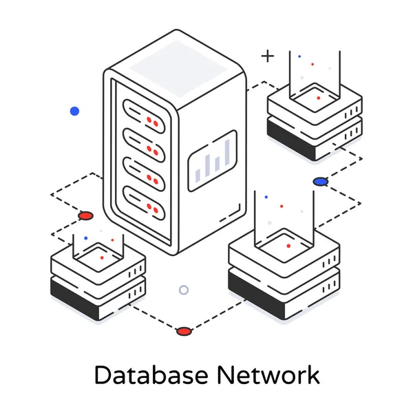 Isometrisches Liniensymbol Des Datenbanknetzes — Stockvektor