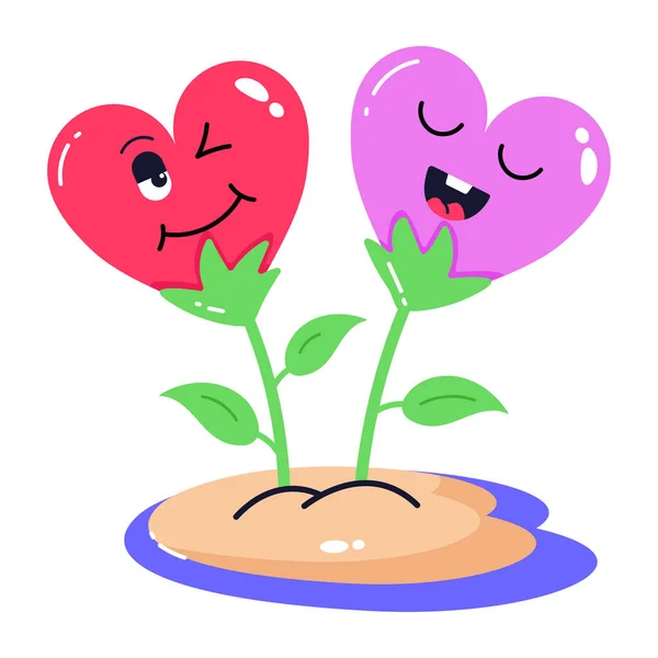 Χαριτωμένο Καρδιά Λουλούδια Και Φύλλα Διάνυσμα Εικονογράφηση Σχεδιασμό — Διανυσματικό Αρχείο