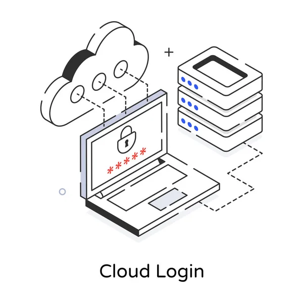 stock vector isometric line banner with cloud login, vector illustration