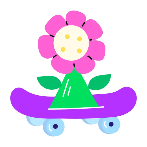 Niedliche Blume Auf Skateboard Vektor Illustration Design — Stockvektor
