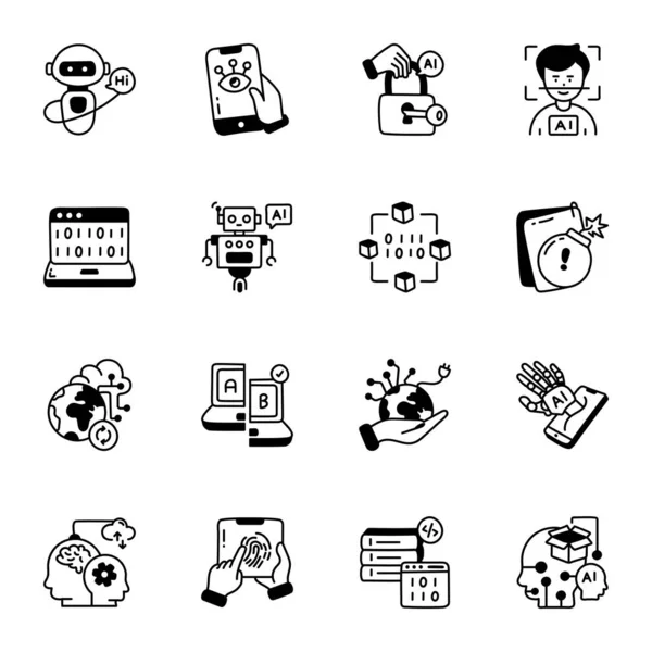 Ilustración Vectorial Seo Icono Tecnología Conjunto Robot Ciber Stock Símbolo — Archivo Imágenes Vectoriales