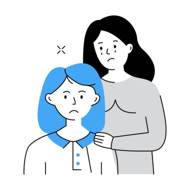 Two sad women standing together, vector illustration