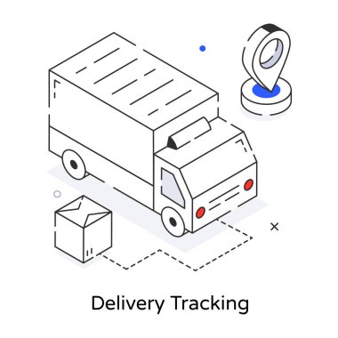 Teslimat kamyonunun izometrik çizgi simgesi 