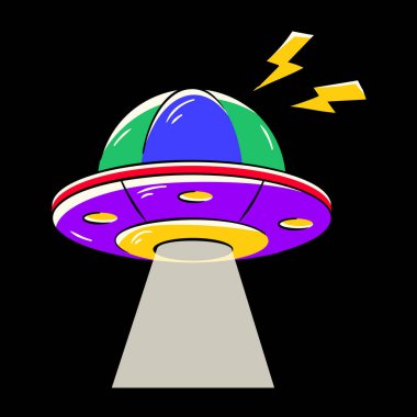  UFO uzay gemisi sembolü. Renkli tasarım. vektör illüstrasyonu