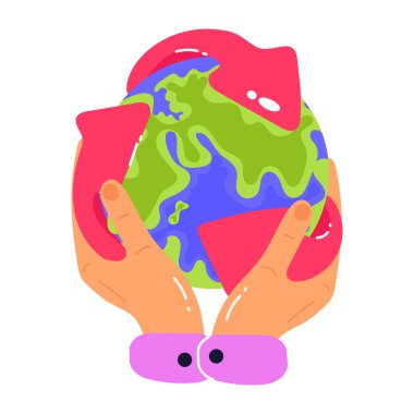 Dünya haritası vektör çizimine sahip el ele tutuşan dünya küresi