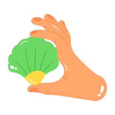 El tutuşu yeşil deniz kabuğu, vektör çizimi basit tasarım