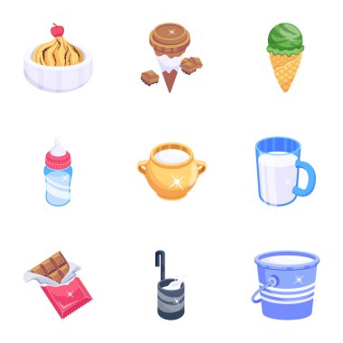 İzole edilmiş yiyecek ve içecek sembolü. kahve ve tatlı stok vektör illüstrasyonu koleksiyonu.