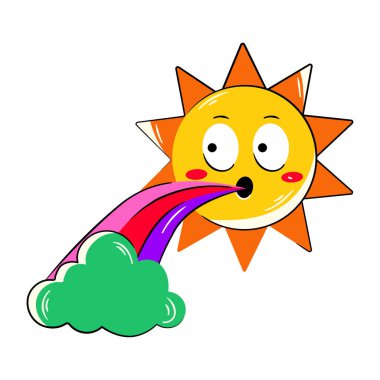 Gökkuşaklı şirin güneş, vektör çizim tasarımı