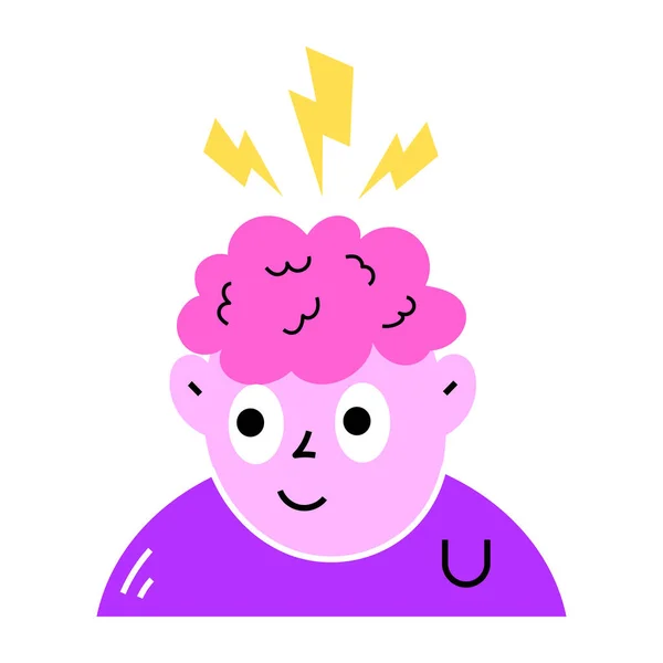 Illustrazione Vettoriale Uomo Cartone Animato Con Cervello — Vettoriale Stock