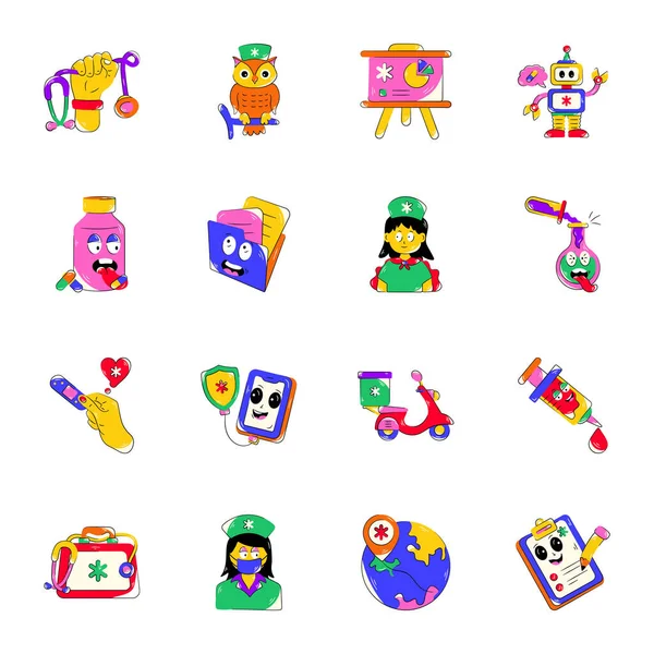 Σύνολο Χαριτωμένα Παιδιά Χαρακτήρες Εικονίδιο Διανυσματική Απεικόνιση Απλό Σχεδιασμό — Διανυσματικό Αρχείο