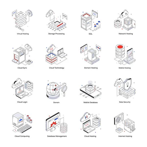 Iconos Línea Isométrica Negocio Datos Web Aplicaciones Móviles Ilustración Vectorial — Archivo Imágenes Vectoriales
