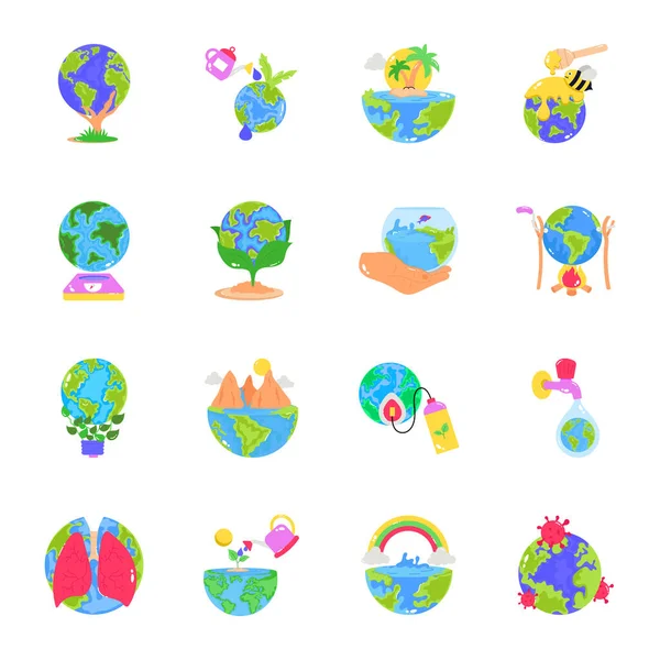 Tag Der Erde Mit Weltkugeln Set Vektorillustration — Stockvektor