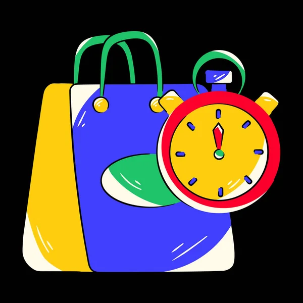 Alışveriş Çantası Alarm Saati Vektör Çizimi Basit Tasarım — Stok Vektör