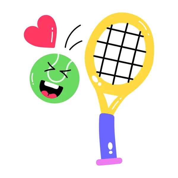 Roztomilý Karikatura Tenis Raketa Štětcem Duhou — Stockový vektor