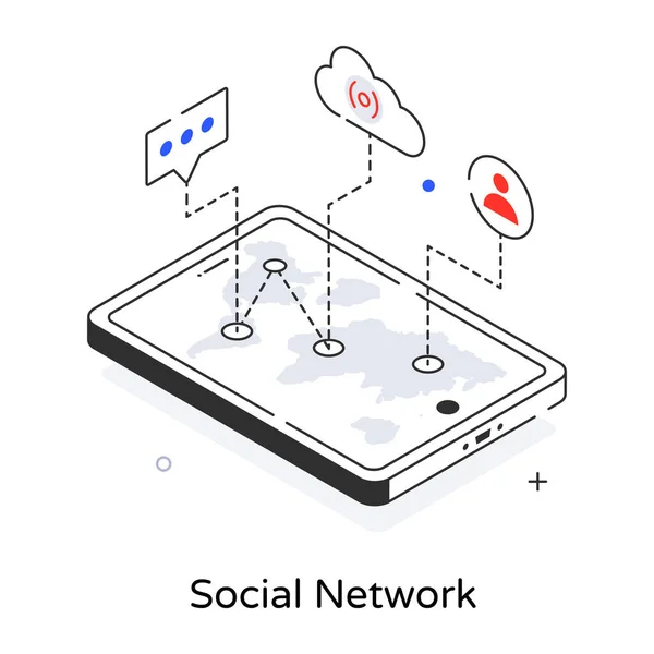 Isometrisk Vektorillustration Sociala Nätverk — Stock vektor