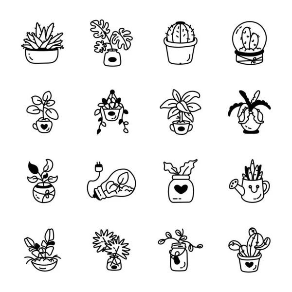 植物と花のシンボルのベクトルイラスト サボテンとサボテンのストックサインのコレクション — ストックベクタ