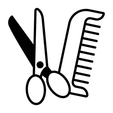 Makas ve tarak simgesi. Web için makas vektör simgelerinin basit çizimi 