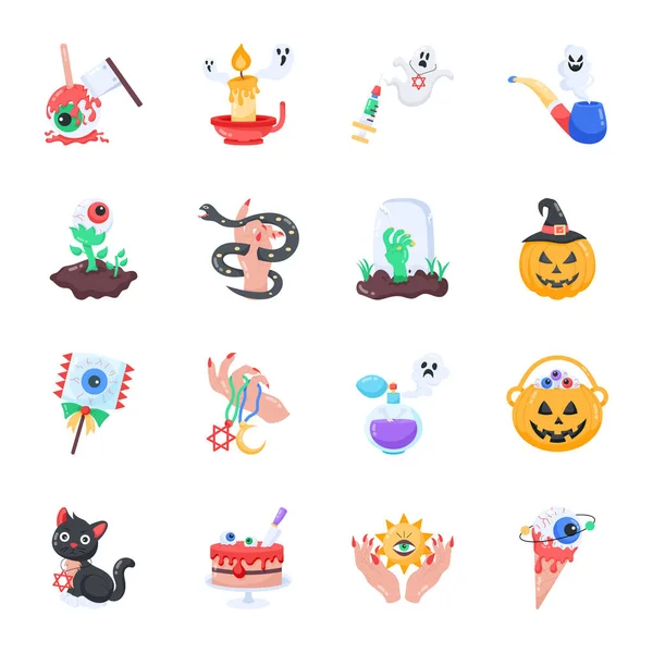 Ensemble Icônes Halloween Style Plat — Image vectorielle
