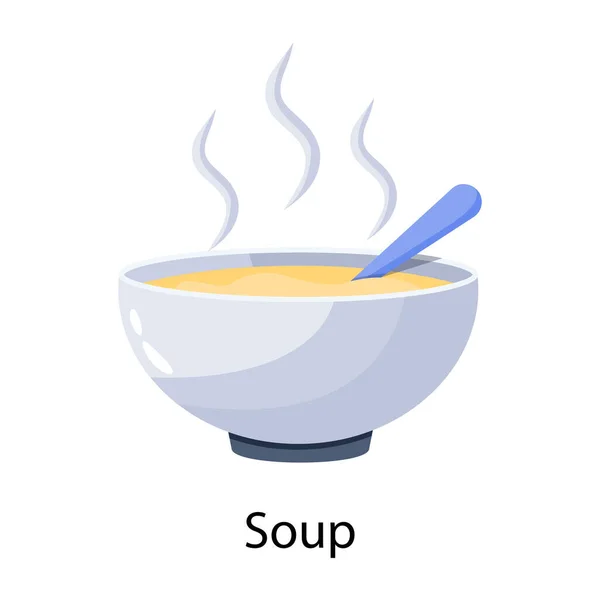 Semangkuk Sup Dengan Sendok Terisolasi Pada Latar Belakang Putih - Stok Vektor