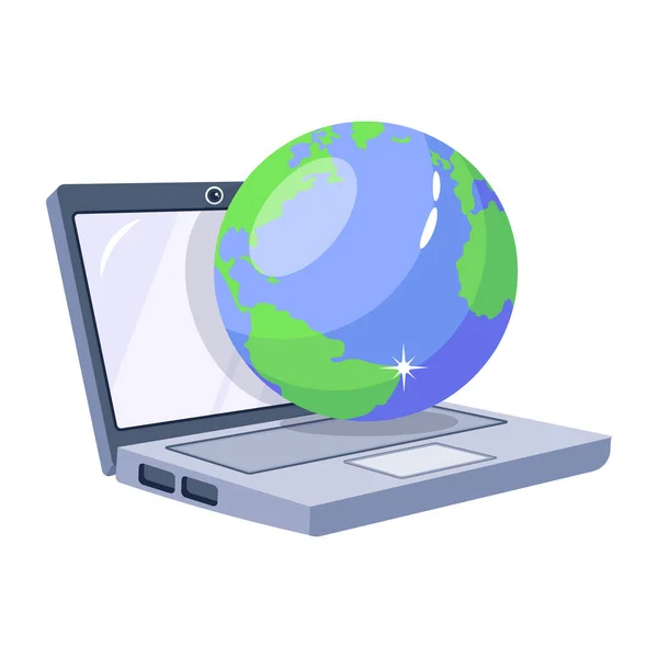 Laptop Med Globen Ikon Vit Bakgrund — Stock vektor