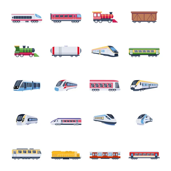 Set Icone Trasporto Ferroviario Illustrazione Vettoriale — Vettoriale Stock
