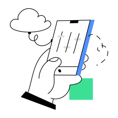 Bulut bilgisayar simgesiyle el ele tutuşan cep telefonu 