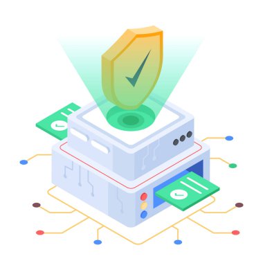 veri güvenlik simgesi. Web tasarımı için veri koruma vektör simgelerinin izometriği 
