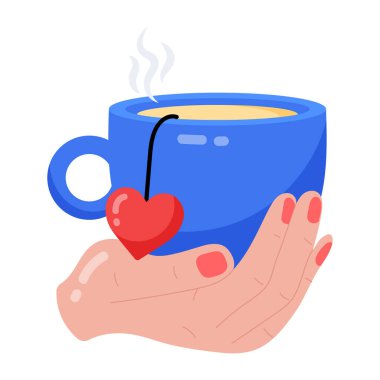 Mavi bir fincan kahveyi tutan el. 