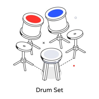 Düz tasarımda modern müzik enstrümanlarının vektör çizimi. 