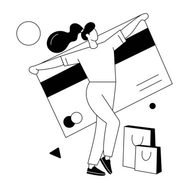 Kredi kartıyla alışveriş torbaları tutan kadın.