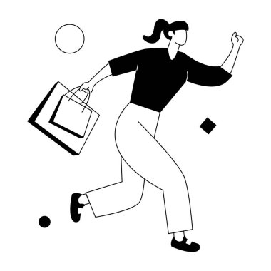 Beyaz arka planda alışveriş torbaları olan genç bir kadın. 