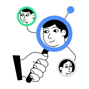 Büyüteç vektör illüstrasyonu olan insanlar 