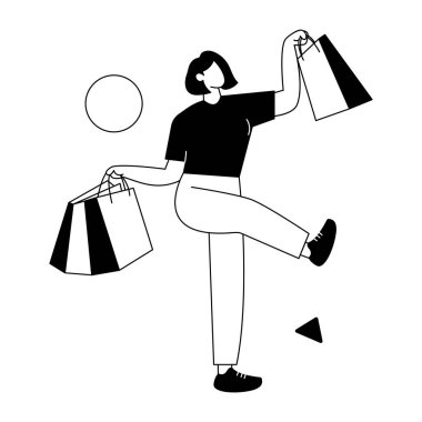 Beyaz arka planda alışveriş torbaları olan genç bir kadın. 