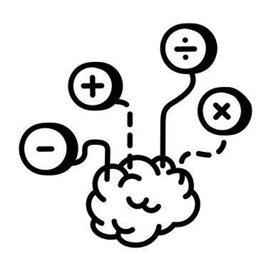 Matematik işaretleri simgesi ve vektör illüstrasyonlu beyin 