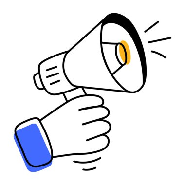 Elinde megafonla promosyon kavramı, vektör illüstrasyonu basit tasarım