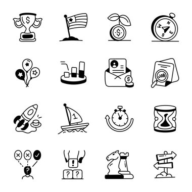 oyun ve kupa simge vektör çizim arkaplan seti 