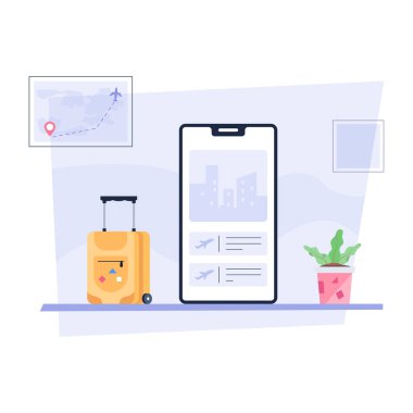 seyahat simgesi konsepti ve akıllı telefon vektör resimleme arkaplanı 