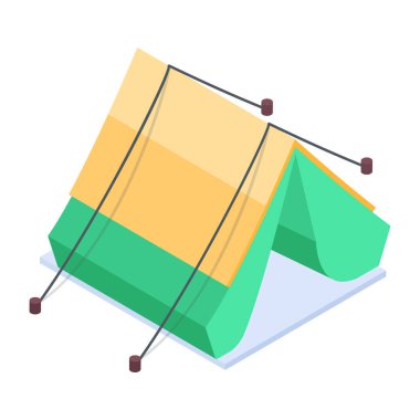 Çadırın izometrik simgesi. kamp, açık hava, seyahat, eğlence. 