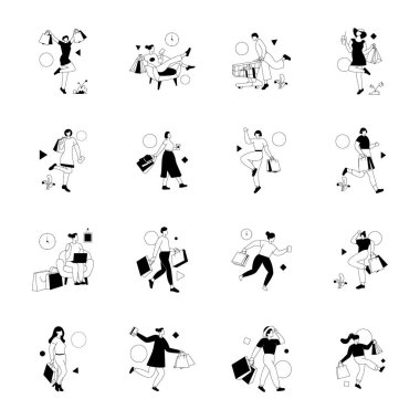 Farklı insanların vektör illüstrasyon seti alışveriş vektörü çizimi arka planı 