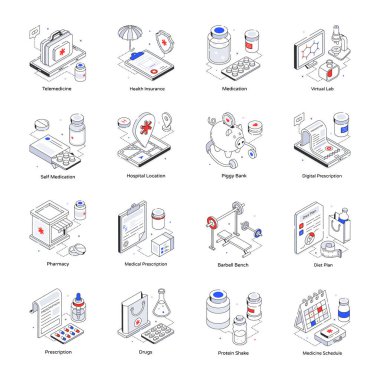 Tıbbi izometrik Icons set 