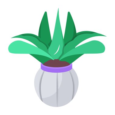 çömlek simgesinde yeşil yapraklı bitki, düz stil 