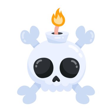 Beyaz arkaplanda izole edilmiş yanan mumu olan vektör kafatası 