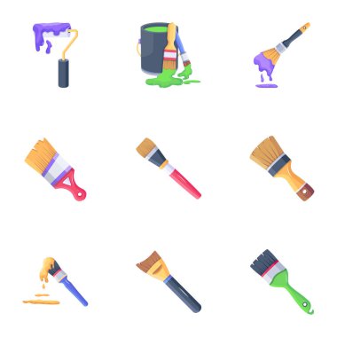 Beyaz arkaplanda boyalı fırça seti