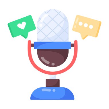 Beyaz arkaplanda konuşma baloncukları olan mikrofon 