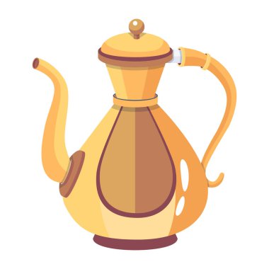 Altın çaydanlığın çizgi film simgesi, vektör illüstrasyonu 