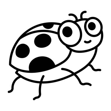 bir uğur böceğinin siyah beyaz çizgi film çizimi 