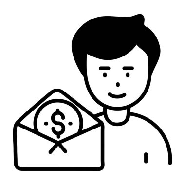 Zarfı ve para vektör resimleme simgesi olan adam