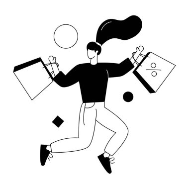 Beyaz arka planda alışveriş torbaları olan genç bir kadın. 